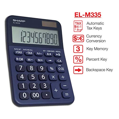 Sharp EL-M335 10-Digit Extra Large Desktop Calculator with Currency Conversion Functions, Tax, Percent and Backspace Keys, and a Large Angled LCD Display, Perfect for Home or Office Use | Extra Large Display, Currency Conversion Functions, Tax, Percent &