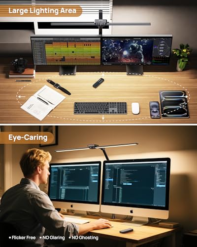 TROND LED Desk Lamp with Clamp, 29.55'' Tall Desk Light with Remote, Black | 1500LM Bright Table Lamp, Swing Arm Clip on Light, Eye-Caring, Touch Control Dimmable for Home Office Monitor Reading - color: Black