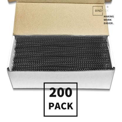 Binditek Plastic Spiral Binding Coils, 8 mm, 4:1 Pitch, Black, 200 Pack - size: 8mm, style: 200P , Black
