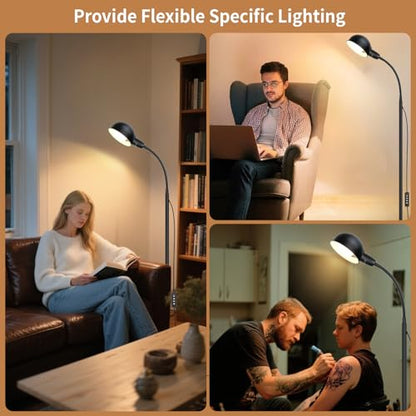 Ruiever Floor Lamp with Flexible Gooseneck and Height Adjustable，Standing Lamp Include Dimmer LED Bulb，Ideal Tall Lamp with Dimmer and Timer Switch for Reading,Bedside and Living Room (Black) - color: Black