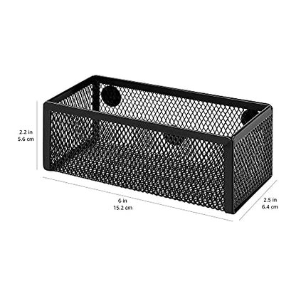Amazon Basics Magnetic Storage Baskets, Mesh Organizers for Office Supplies and Workspace, 6" x 2.5" x 2.2", Black, 3-Pack - style: Magnetic Storage Bin