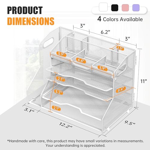 YINGHUA 5-Tier Mesh Desk Organizer and File Holder, Letter Tray - White - color: 5 Tier With File Holder-white