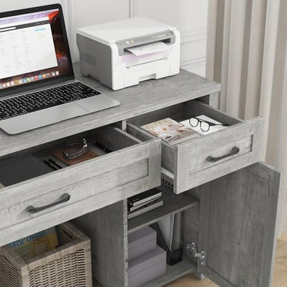 Vabches Farmhouse 47" Executive Desk with Drawers, Grey - color: Grey, size: 47"W