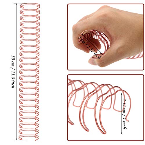 Zonon 6 Pieces Binding Wire Twin Loop Spines Double Loop Binding Wire 1 Inch Cinch Diameter 23 Holes for Teacher Student Document Notebook Making(Rose Gold) - color: Rose Gold