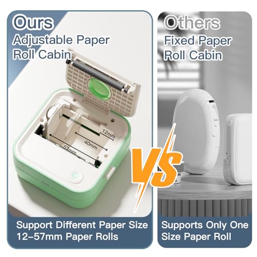 Label Maker Machine, HD Mini Sticker Printer with 7 Rolls Paper, Portable Thermal Print Pod Supports 12-57mm Papers, Bluetooth Pocket Printer for Home, Kitchen, School (Green)