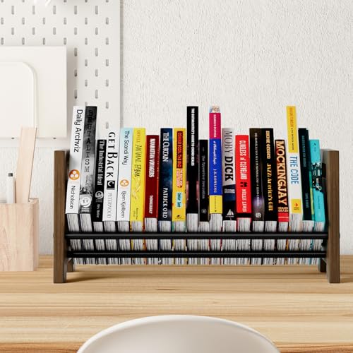 Desktop Bookshelf Organizer, Wood Rustic Slanted Desk Bookshelf, Small Tabletop Book Rack, Portable Save Space Bookcase for Book Display Home Office Organzier