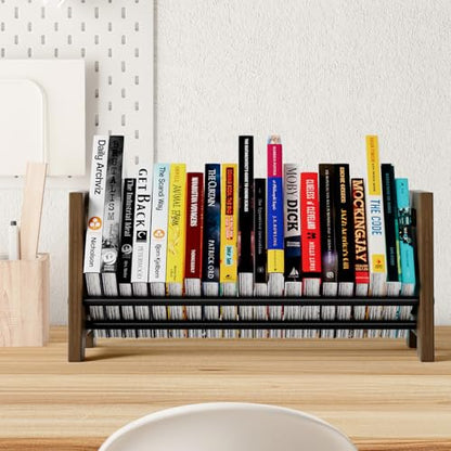 Desktop Bookshelf Organizer, Wood Rustic Slanted Desk Bookshelf, Small Tabletop Book Rack, Portable Save Space Bookcase for Book Display Home Office Organzier