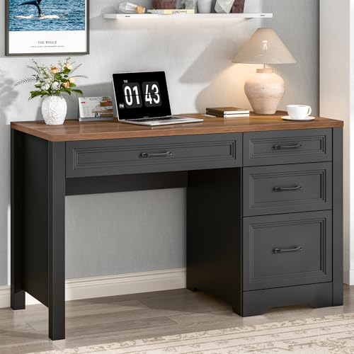 Vabches Farmhouse Executive Desk with Storage and Ample File Drawer, Rustic Large Home Writing Desk for Bedroom, Dark Brown - color: Dark Brown, size: 19.69"D x 47.24"W x 30.71"H