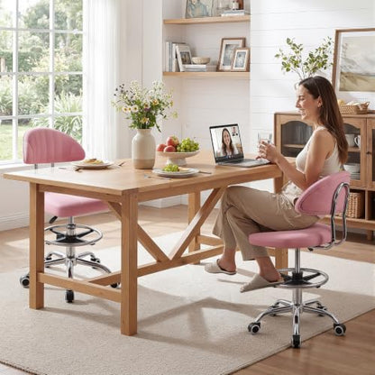 Height Adjustable Office Chair, 360-Degree Swivel Drafting Chair, Backrest, Foot Rest, 220lbs Load-Bearing, Ergonomic Rolling Computer, Lumbar Support, Home Studio Dental Salon Pink - color: Pink