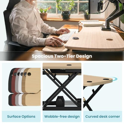 VERSADESK PowerPro 36” x 24” Standing Desk Converter | 36 Inch Electric Height Adjustable Sit to Stand Desk Riser w/Keyboard Tray & USB Hub - Ergonomic Workstation for Home & Office, Maple - color: Maple
