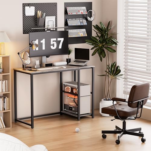 SINPAID Computer Desk 40 inches with 2-Tier Shelves Sturdy Grey Desks with Large Storage Space Modern Gaming Desk Study Writing Laptop Table, Gray - color: Grey, size: 40 IN