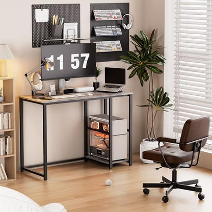 SINPAID Computer Desk 40 inches with 2-Tier Shelves Sturdy Grey Desks with Large Storage Space Modern Gaming Desk Study Writing Laptop Table, Gray - color: Grey, size: 40 IN