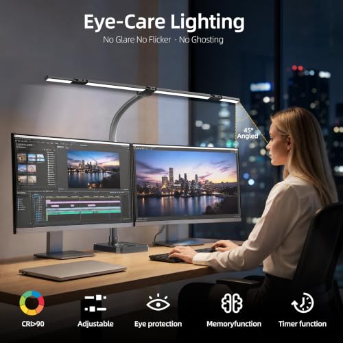 LED Desk Lamp for Home Office, Eye-Caring Desk Light with Remote,Adjustable Flexible Gooseneck,1800LMUltra Bright Table Lamp with Base for Study, Read (Black) (Plus) - size: Plus