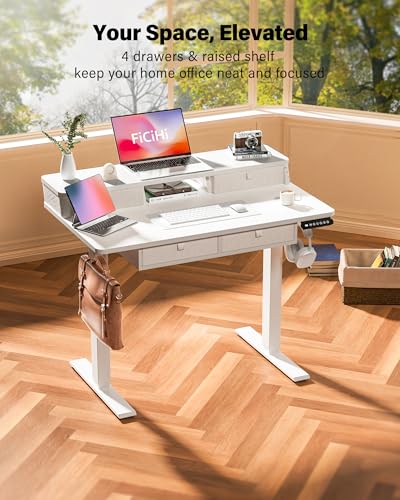 FiCiHi 40x24 Inch Electric Standing Desk, 4 Drawers, Adjustable Height Desk - color: White, size: 40"x24" (4 Drawers)