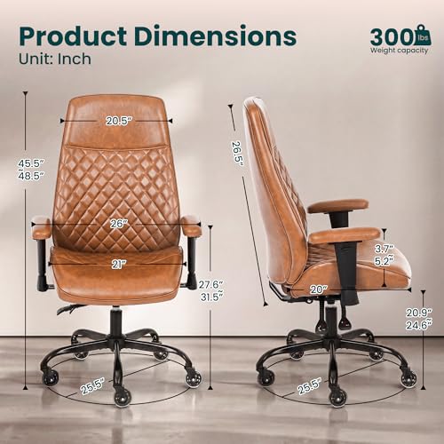 NEO CHAIR Brown Leather Office Chair with Ergonomic Design, Swivel Chair | Modern Computer Desk Chair with Lumbar Support, Adjustable Height Arms, Comfy Chair for Home Office, Smooth Rolling Design - color: E. High-back Brown