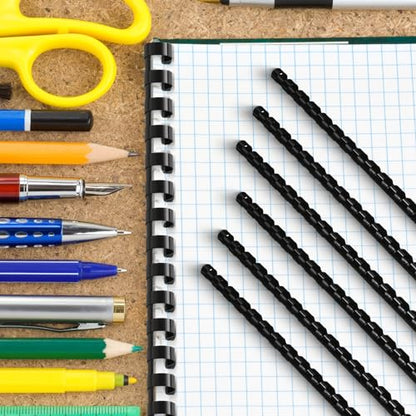 Yunsailing 150 Pack Plastic Binding Combs Plastic Binder Comb Ring 19 Ring Binding Spines Letter Size Spiral coils for Notebook Calendar(1/4 in,Black) - color: Black, size: 1/4 In