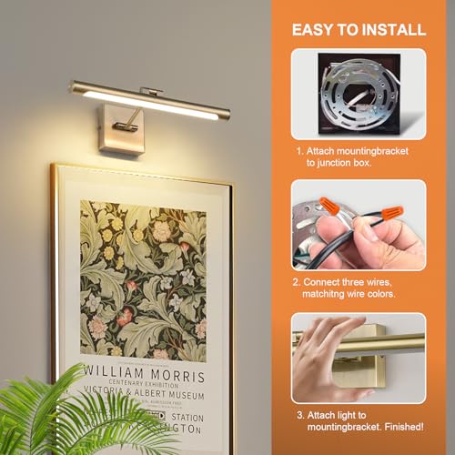 Joosenhouse LED Picture Lights for Paintings Bronze Finish 16.53" Long Swing Arm Display Wall Art Light 7W Gallery Hallway Lighting Over Pictures,Hardwired Connection 3000K - color: Antique Bronze, size: Dimmable 16.53" Long