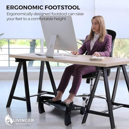 Livinger Foot Stool – Adjustable Foot Rest with 6 Height Settings – Under-Desk Support with Non-Slip Legs – Ergonomic Foot Roller – Sturdy Design for Office or Home