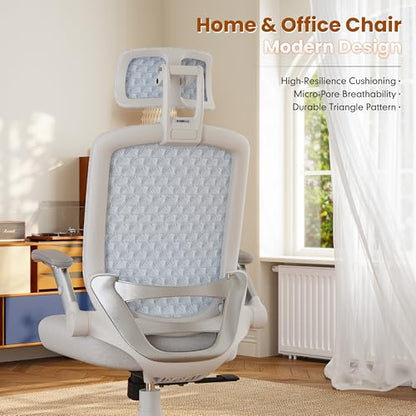 GABRYLLY Ergonomic Office Chair, High Back Home Desk Chair with Flip-Up Arms, 3D Headrest, Thick Sponge Seat &90-120° Recline, Big and Tall Mesh Executive Chairs for Man Woman, Glacier Flow - color: Glacier Flow