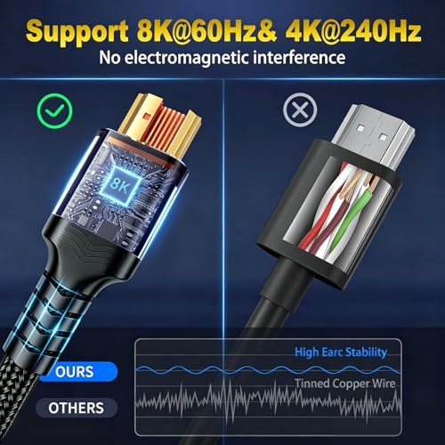 10K 8K HDMI 2.1 Cable 10FT, 48Gbps Ultra High Speed Nylon Braided HDMI Cord - size: 10 feet