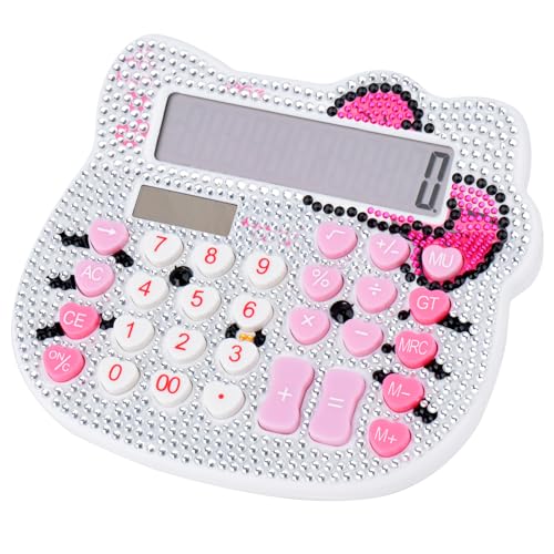 Women Calculators,Desktop Calculator 12 Digit with Large LCD Display and Sensitive Button, Solar and Battery Dual Power, Standard Function for Office, Home, School (White + White Diamonds) - color: White + White Diamonds