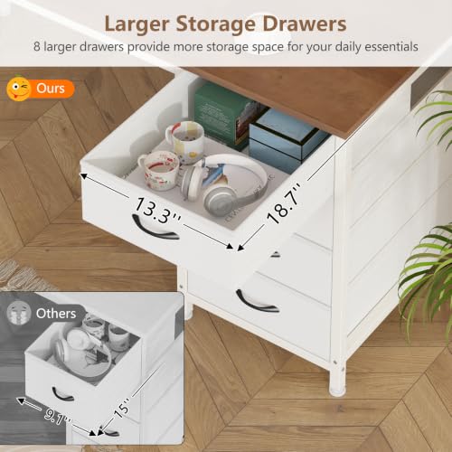 60 Inch Computer Desk with 8 Drawers for Home Office, Bedroom, Living Room - color: Brown and White, size: 18.9"D x 59.8"W x 29.3"H