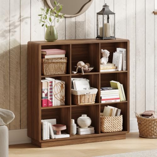 ChooChoo 9 Cube Storage Organizer, Wooden Bookcase with Storage, 43 Inch - color: Brown Walnut, size: 3-tier 9-cubes