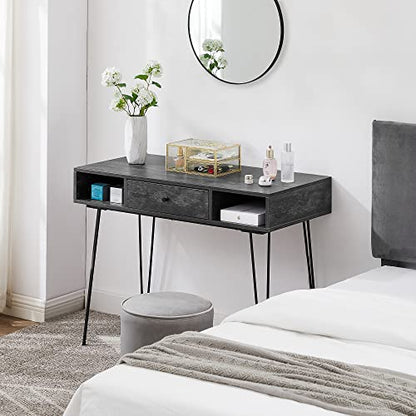 VECELO 39.3" Home Office Work Table with Drawers,Computer Desk with Hairpin Leg for Writing/Study,Charcoal Grey - color: Charcoal Grey