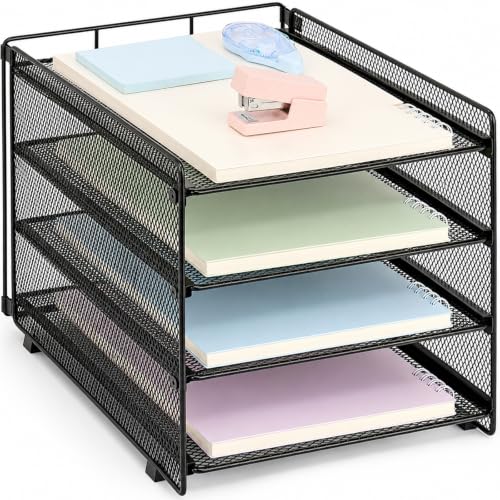 OPNICE Desk Organizer, 4-Tier Paper Organizer Letter Tray, Black - color: Black, size: 9.7" x 12" x 9.3"