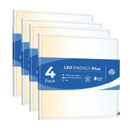 2X2 LED Flat Panel Light Emergency Battery Backup, 40W-3000K/4000K/5000K, 0-10V Dimmable, 4390 Lumens, LED Drop Ceiling Light, 100-277V, UL Listed, Ultra Thin Back-Lit (4 Pack) - size: 4 Pack