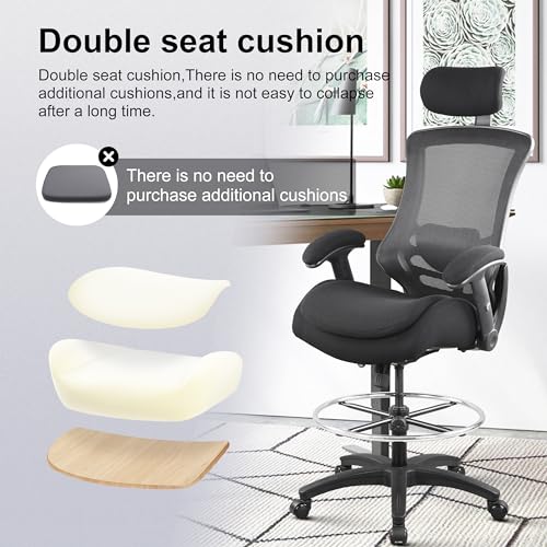 BOLISS 400lbs Ergonomic Drafting Chair Tall Office Mesh Chair - color: Black Frame Black Mesh, style: Extended Height