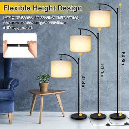 LALISU Standing Floor Lamp for Living Room, Linen Shade Floor Lamp, Black - color: Black