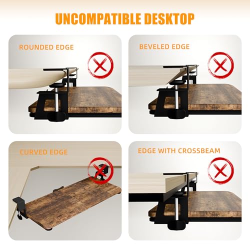 Keyboard Tray Under Desk, Keyboard Holder&Drawer with C-Clamp 25.6"x11.8" - color: Rustic Brown