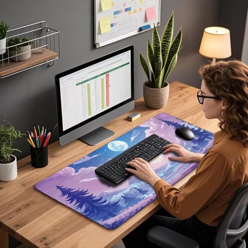 Mountain Moonlight Gaming Mouse Pad Desk Mat 31.5"x15.7" | Extended Mousepad, Non-Slip Rubber Base , Stitched Edges, for Computer/Laptop/Office/Home - color: Mountain Moonlight