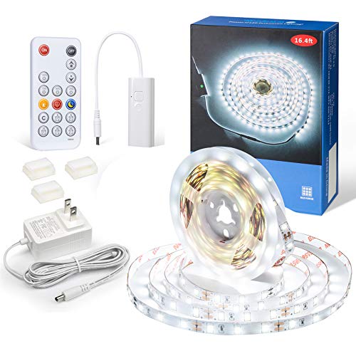 WOBANE 16.4ft White LED Strip Lights with RF Remote,Dimmable Tape Lights | Flexible Lighting for Bedroom,Kitchen,Under Cabinet,LED Mirror Lights for Vanity Makeup Dressing Table,Timing,Memory Function - color: White, size: 16.4ft RF Remote