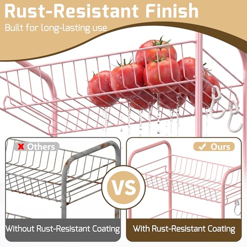 PLKOW 4-Tier Rolling Utility Cart with Detachable Baskets, Pink - color: Pink