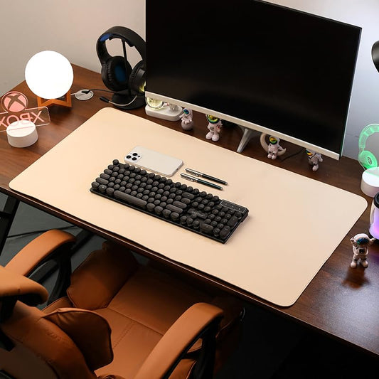 Leather Desk Pad Protector, Office Desk Mat, Mouse Pad, Non-Slip PU Leather Desk Blotter, Laptop Desk Pad Desk Accessories for Office and Home (Beige, 23.62'' x47.24'') - color: Beige, size: 23.62'' x47.24''