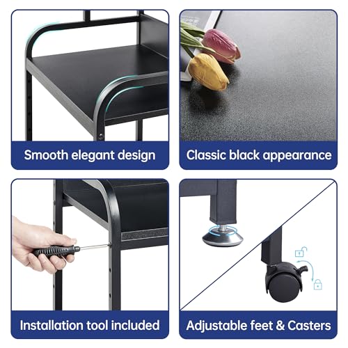 Fannova Printer Stand, 3 Tier Printer Table with Height Adjustable Storage Shelf, Rolling Printer Cart with Wheels for Home Office Organization, Black - color: Black