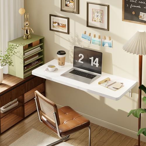 Dogsky Floating Wall Desk 36" x 14" - 200 lbs Heavy Duty Solid Pine - color: White, size: 36" x 14"