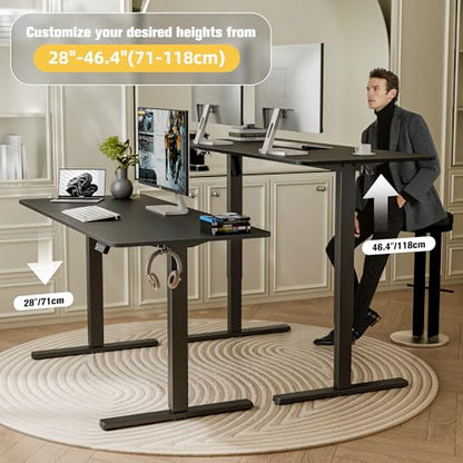 55"x24" Standing Desk, Height Adjustable Sit-Stand Home Office, Black | Electric Adjustable Standing Desk, Sit to Stand Computer Office Desk with Splice Board, Memory Preset, Lifts 28''-46.5" - color: Black Frame-black, size: 55-inch