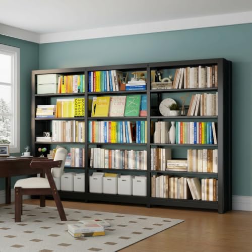 5-Tier Bookcase with Adjustable Storage Shelves, Metal Bookshelf with Book Stopper, Bookcase Shelf for Library, Office, Living Room (Black(1 Column,3 Combination Bookshelves)) - color: Black - 1 Column 3 Combination