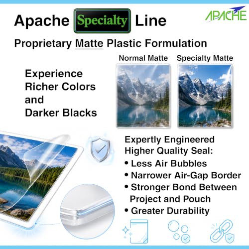 Apache Letter Size Matte Laminating Pouches, 5 Mil, 15 Pack, Holds 8.5 x 11 Inch Projects (9x11.5" Pouch Size), Thermal Laminator Laminating Sheets, Clear, Round Corners, Elite Specialty Line - size: LETTER Matte 5mil 15 Pack Elite Specialty