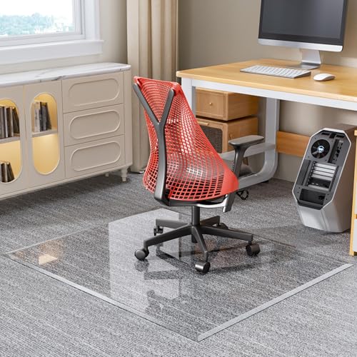 55“x46” Beveled Edge Tempered Glass Chair Mat, 5MM Thick, 1000Lbs Weight Capacity, Clear Ultra-Smooth, Suitable for Hardwood Floors & Carpet, Anti-Scratch Anti-Yellow, Home Office Use - color: Clear, size: 55“x46”