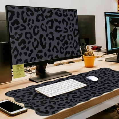 L-SPOUTTO Black Leopard Mouse Pad, Scalloped Desk Mat XXL Gaming Mousepad | Cheetah Gaming Mousepad,35.4x15.7in Non-Slip Base Keyboard Pad Waterproof Desktop Mat for Laptop Computer Game Home Office - color: Black Leopard