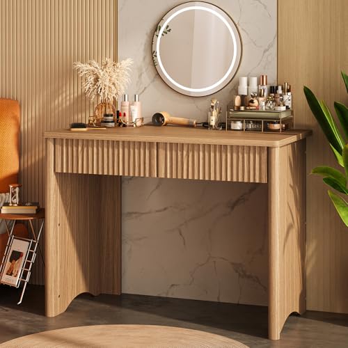 Bestier 40-Inch Fluted Wood Computer Desk with 2 Silent Drawers, Light Wood | Vertical Fluted, 2 Storage Drawers Silent Damping, 40x20 in, 30in Ergonomic, Scratch-Resistant Melamine, Non-Slip Pads - color: Brown, size: 40 Inch