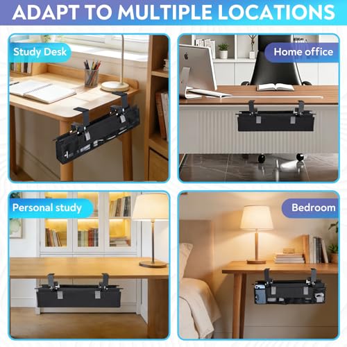 Under Desk Cable Organizer, Cable Management Tray, Clamp or Screw Mount