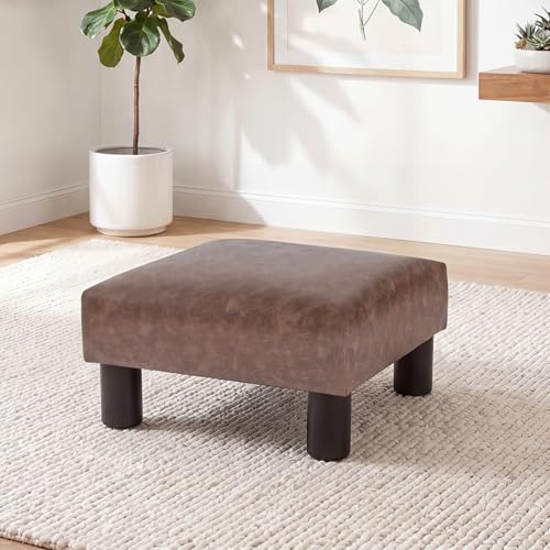 Joveco Small Footstool Ottoman Upholstered PU Leather Square Footrest Ottomans Small Foot Rest for Desk Couch Living Room Bedroom Office (Brown) - color: Brown #1