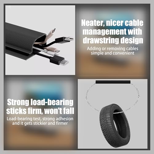 Cable Management Under Desk - 6 Pack 40CM Cord Organizer, Self-Adhesive Cable Organizer & Cord Hider, Wire Organizer for Desk