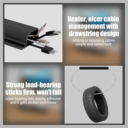 Cable Management Under Desk - 6 Pack 40CM Cord Organizer, Self-Adhesive Cable Organizer & Cord Hider, Wire Organizer for Desk