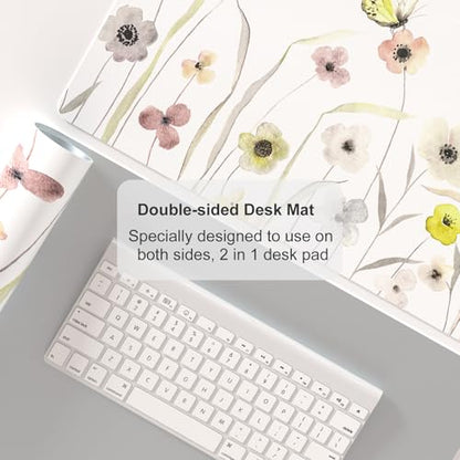 Faux Leather Large Mouse Pad, Office Desk Mat, 23.6"x13.8", Butterflies - color: Floral Butterflies, size: 23.6L x 13.8W inches